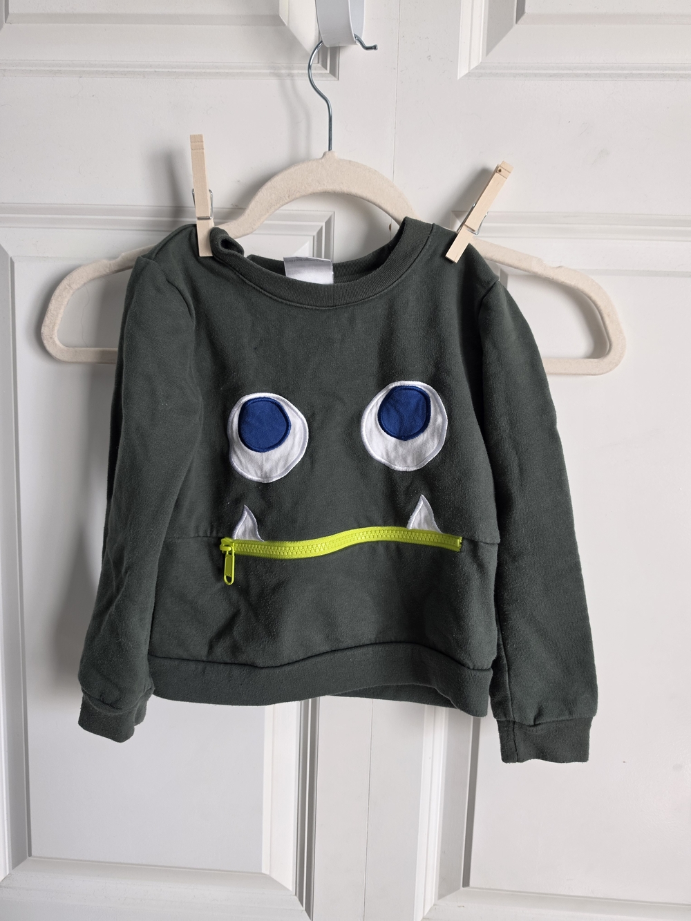 Koala Kids Olive Green Monster Face Sweatshirt with Neon Yellow Zip